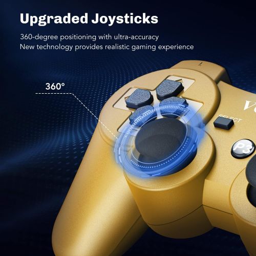  [아마존베스트]VOYEE Wireless Controller Gamepad with Upgraded Joystick Compatible with Sony Playstation 3 (Gold)