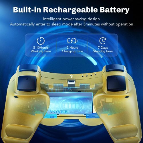  [아마존베스트]VOYEE Wireless Controller Gamepad with Upgraded Joystick Compatible with Sony Playstation 3 (Gold)