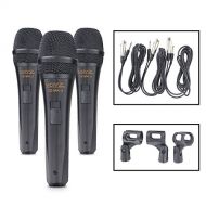 VOYZ Set of 3 Pieces Professional Dynamic Microphones - Cardioid Unidirectional Vocal Handheld Mic Kit With Carry Case, Clip and x3 26ft XLR to 1/4 Cables (VZ-MK3)