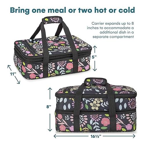  VP Home | Double Casserole Travel Bag - Insulated Food Containers Carrier - Food Warmer Carry Case for Trip - Suitable for Hot or Cold Food - Ideal for Outdoor Picnic or Outside Parties (Heather Gray)