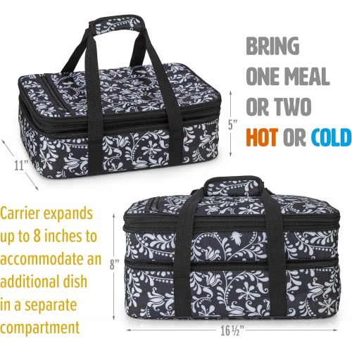  VP Home Double Casserole Insulated Travel Carry Bag (Black and White Flower)