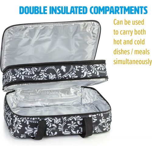  VP Home Double Casserole Insulated Travel Carry Bag (Black and White Flower)