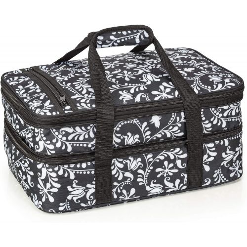  VP Home Double Casserole Insulated Travel Carry Bag (Black and White Flower)