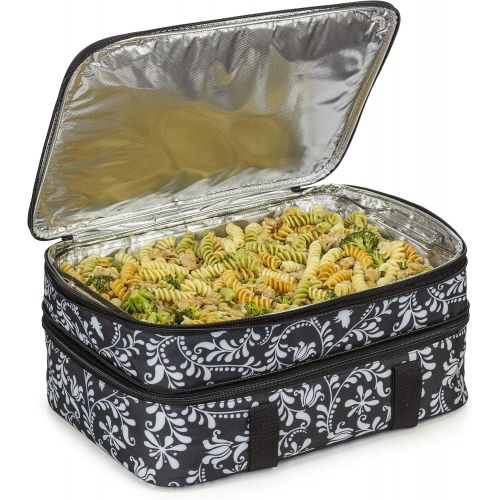  VP Home Double Casserole Insulated Travel Carry Bag (Black and White Flower)