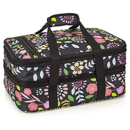  [아마존베스트]VP Home Double Casserole Insulated Travel Carry Bag (Black and White Flower)