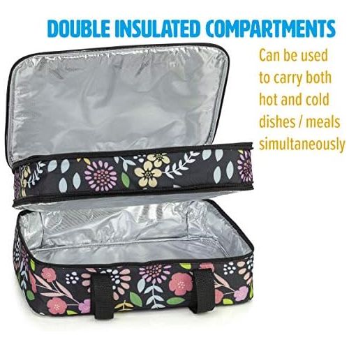  [아마존베스트]VP Home Double Casserole Insulated Travel Carry Bag (Black and White Flower)