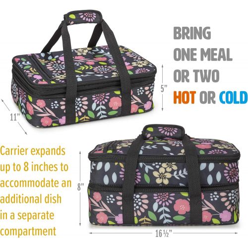  [아마존베스트]VP Home Double Casserole Insulated Travel Carry Bag (Black and White Flower)