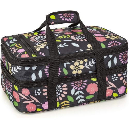  [아마존베스트]VP Home Double Casserole Insulated Travel Carry Bag (Black and White Flower)