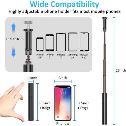  Vproof Selfie Stick Bluetooth, Lightweight Aluminum All in One Extendable Selfie Sticks Compact Design, Compatible with iPhone 13 /13 Pro Max/12 Pro/12/11 Pro Max/11 Pro/11/XS Max,