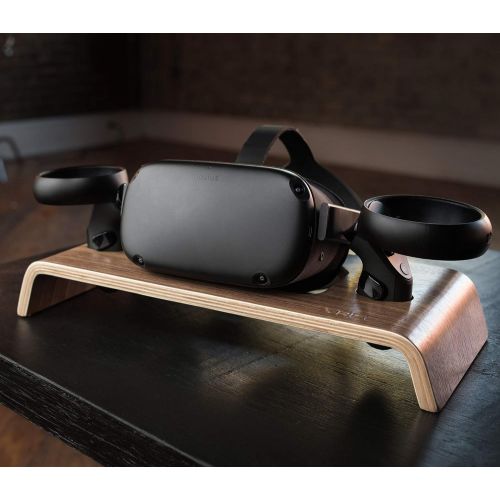  [아마존베스트]VRGE - Premium Walnut Veneer Wood Storage Stand for Oculus Quest 2 - Rift - Rift S - VR Headset and Controllers