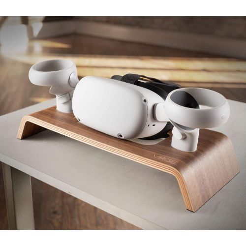  [아마존베스트]VRGE - Premium Walnut Veneer Wood Storage Stand for Oculus Quest 2 - Rift - Rift S - VR Headset and Controllers