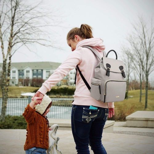  [아마존베스트]Vogshow Waterproof Diaper Bag, Multifunction Stylish Travel Backpack Maternity Nappy Bag for Baby Care, Large Capacity and Durable (Gray)