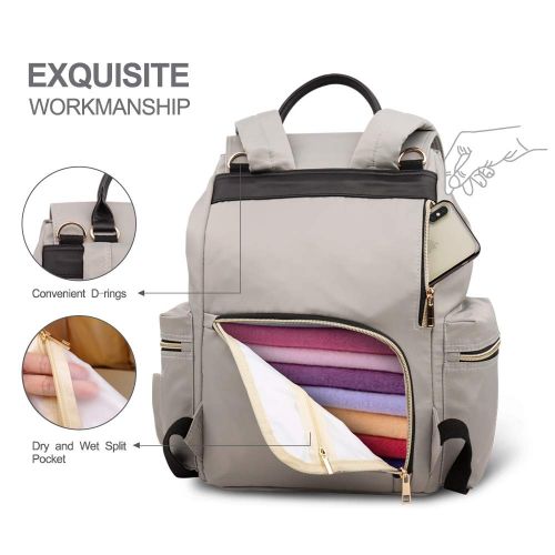  [아마존베스트]Vogshow Waterproof Diaper Bag, Multifunction Stylish Travel Backpack Maternity Nappy Bag for Baby Care, Large Capacity and Durable (Gray)