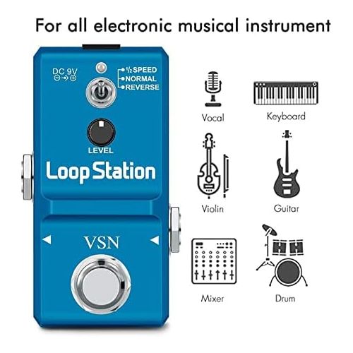  VSN Looper Pedal Electric Guitar Effect Looping Record for 10 Minutes and Mini Size Loops 3 Mode TF Card Transmission Port