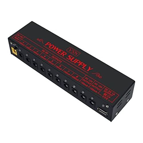  VSN PW-01 Guitar Pedal Power Supply 10 Isolated DC Output for 9V/12V/18V Effect Pedal with USB Charging port for iPhone iPad Tablet