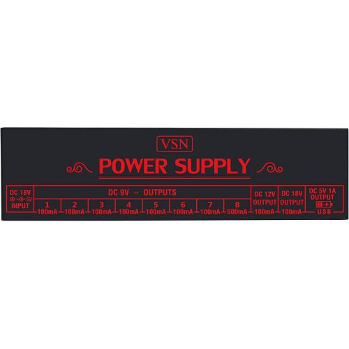  VSN PW-01 Guitar Pedal Power Supply 10 Isolated DC Output for 9V/12V/18V Effect Pedal with USB Charging port for iPhone iPad Tablet