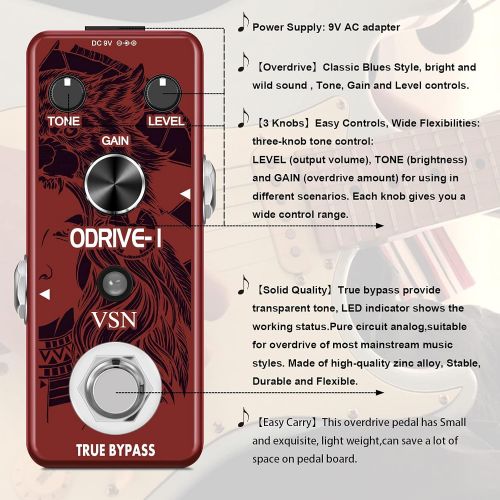  VSN Blues Drive Classical Electric Vintage Overdrive Guitar Effect Pedal True Bypass