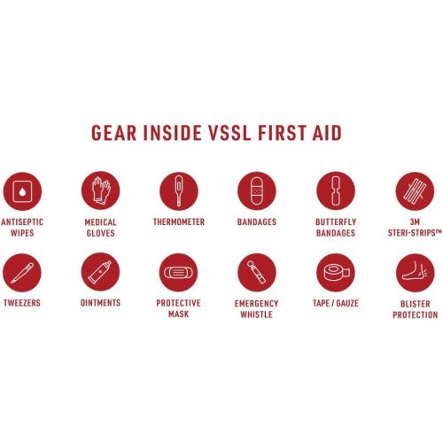  [아마존베스트]VSSL First Aid - Compact Adventure First Aid Kit with 46 First Aid Essentials and 4-Mode LED Light