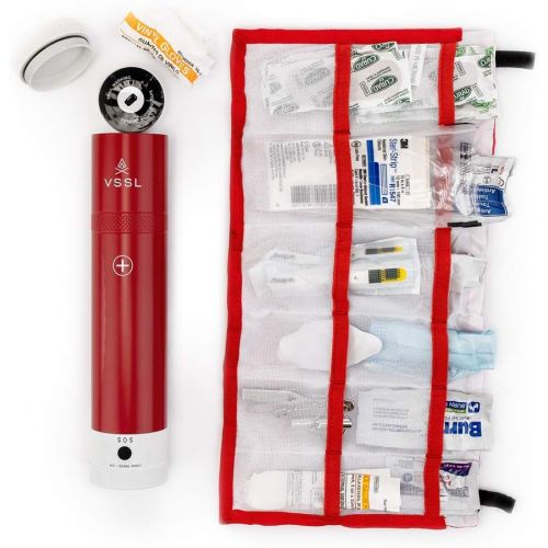  [아마존베스트]VSSL First Aid - Compact Adventure First Aid Kit with 46 First Aid Essentials and 4-Mode LED Light
