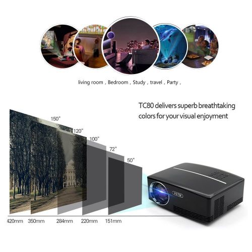  VSTM Mini Projector 1800 Lumens Portable Video LED Projector Support 1080P HDMI USB VGA AV, Home Cinema TV Laptop Game Smartphone with HDMI Cable (black)