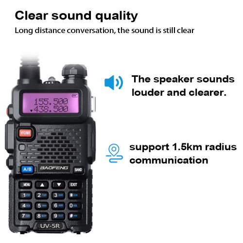  VTMOBILEAGE Walkie Talkie UV-5R Dual Band Two Way Radio Handheld Long Range CB HAM Radio FM Transceiver VHFUHF 136-174400-520MHz Amateur Radio Anti-Slip Portable Rechargeable Bla