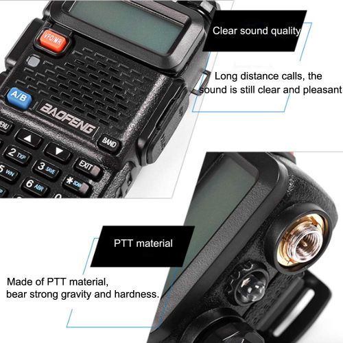  VTMOBILEAGE Walkie Talkie UV-5R Dual Band Two Way Radio Handheld Long Range CB HAM Radio FM Transceiver VHFUHF 136-174400-520MHz Amateur Radio Anti-Slip Portable Rechargeable Bla