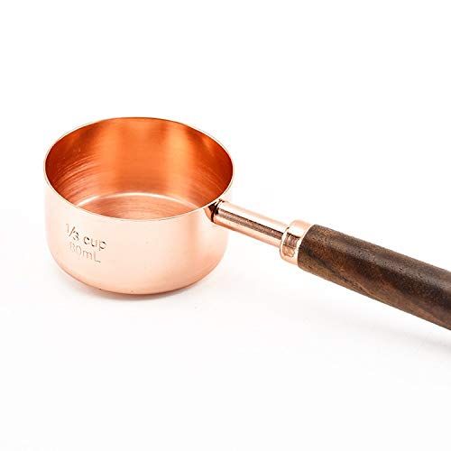  VU ANH TUAN Store Copper Measuring Cups Household Kitchen Dining Bar Baking Tools Walnut Wooden Handle Copper Plating Measuring Cups Spoon Cake Sugar Tools Set