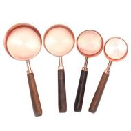 VU ANH TUAN Store Copper Measuring Cups 4PCS/set Copper Measuring Spoons Cups Stainless Steel Scales Coffee Tea Scoops Kitchen Baking Cooking Tools with Wooden Handle
