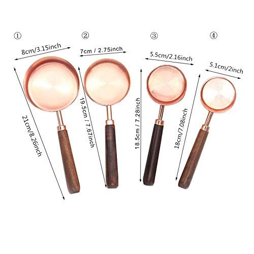  VU ANH TUAN Store Copper Measuring Cups 4PCS/set Copper Measuring Spoons Cups Stainless Steel Scales Coffee Tea Scoops Kitchen Baking Cooking Tools with Wooden Handle