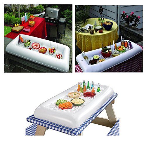  VUAOHIY Inflatable Serving Salad Bar Tray Food Drink Containers Holder for BBQ Picnic Pool Party Buffet Luau Cooler with drain plug (2 pack)