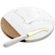 [아마존베스트]VUDECO White Marble and Acacia Wooden Cheese Board & Knife Set for Christmas Marble Tray for Meats Breads Charcuterie Round Cutting Serving Board Stainless Steel Knife - 10 Marble