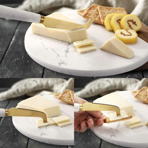  [아마존베스트]VUDECO White Marble and Acacia Wooden Cheese Board & Knife Set for Christmas Marble Tray for Meats Breads Charcuterie Round Cutting Serving Board Stainless Steel Knife - 10 Marble