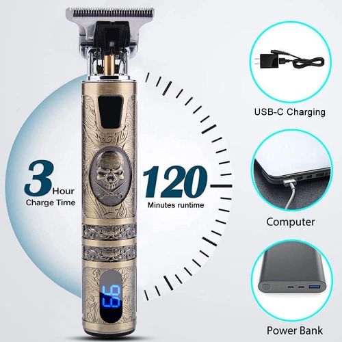  VUENICEE Professional Long Hair Trimmer, Electric Hair Trimmer, Waterproof, LED Residual Power Display, USB Charging, 4 Limited Combs (1.5 mm/2 mm/3 mm/4 mm)