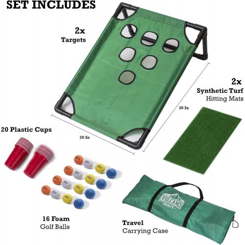  [아마존베스트]Vulcano Sports Beer Pong Golf Game Set Includes Target Boards, 20 Red Cups, Chipping Mats, 16 Foam Golf Balls, and a Travel Carrying Case for Outdoor Backyard Play, Tailgating or C