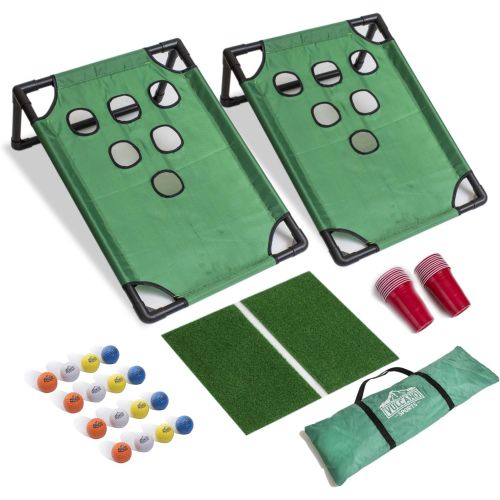  [아마존베스트]Vulcano Sports Beer Pong Golf Game Set Includes Target Boards, 20 Red Cups, Chipping Mats, 16 Foam Golf Balls, and a Travel Carrying Case for Outdoor Backyard Play, Tailgating or C
