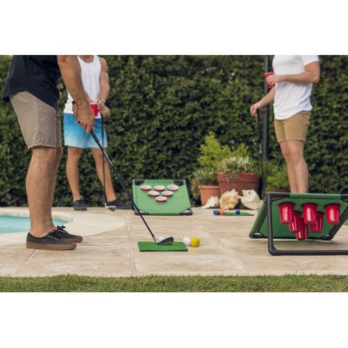  [아마존베스트]Vulcano Sports Beer Pong Golf Game Set Includes Target Boards, 20 Red Cups, Chipping Mats, 16 Foam Golf Balls, and a Travel Carrying Case for Outdoor Backyard Play, Tailgating or C