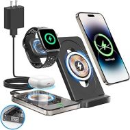 5 in 1 MagSafe Charger,15W Foldable Travel Wireless Charger for Magsafe Charger Stand - for Apple Watch Charger- AirPods Pro 2nd, Adjustable Angle Fast Charging with Dual Charging Ports