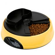 VVAP Automatic Dog Feeder 4 Meals Programmable Timer Pet Cat Puppy Animal Food Supplies Bowls Water Trays Container with LCD Display,Yellow