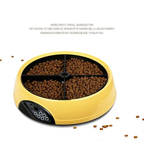  VVAP Automatic Dog Feeder 4 Meals Programmable Timer Pet Cat Puppy Animal Food Supplies Bowls Water Trays Container with LCD Display,Yellow