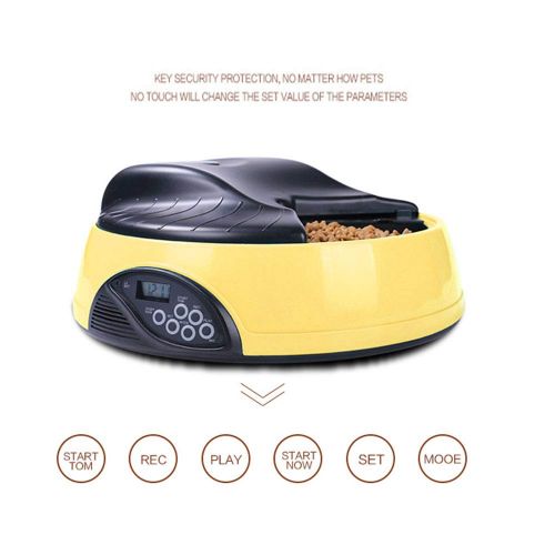  VVAP Automatic Dog Feeder 4 Meals Programmable Timer Pet Cat Puppy Animal Food Supplies Bowls Water Trays Container with LCD Display,Yellow