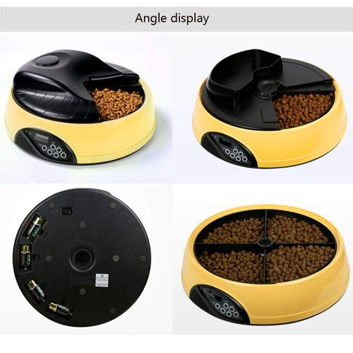  VVAP Automatic Dog Feeder 4 Meals Programmable Timer Pet Cat Puppy Animal Food Supplies Bowls Water Trays Container with LCD Display,Yellow