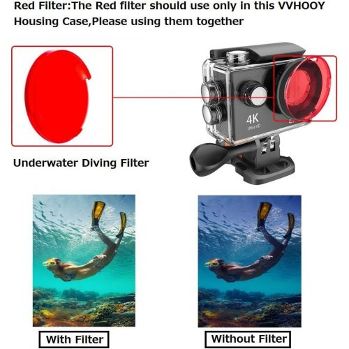  [아마존베스트]VVHOOY Waterproof Case Dive Housing Protective Underwater Dive Case Shell with 3 Pack Red Filter Compatible with AKASO EK7000/EKEN H9R/REMALI/FITFORT/DROGRACE WP350 Action Camera