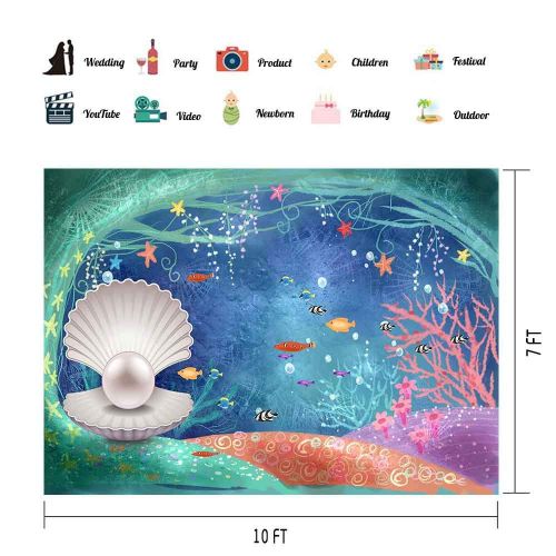  VVM 10x7ft Backdrop Cartoon Underwater World Photography Background Shell Pearl Customized Studio Props LXVV485