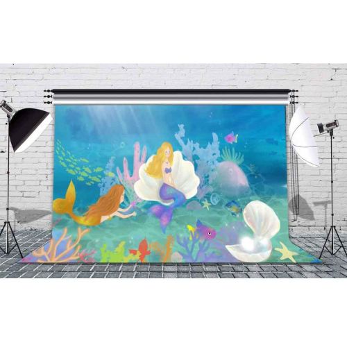  VVM 10x7ft Cartoon Style Backdrop Underwater World Photography Background Mermaid Themed Birthday Party Decoration Studio Props LXVV667