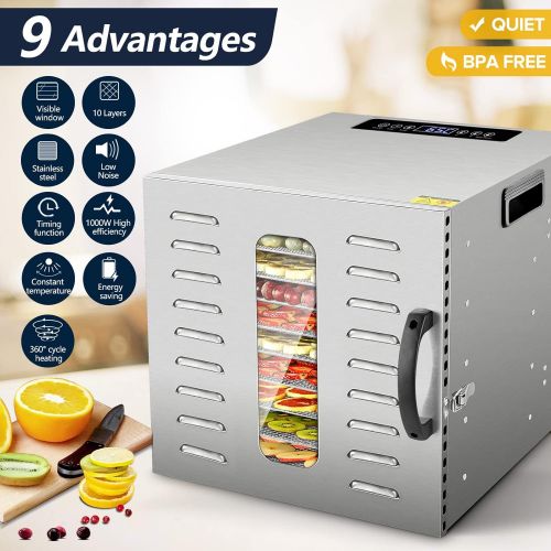  [아마존베스트]VVinRC 10 Layers Commercial Stainless Steel Food Dehydrator for Food and Jerky Fruit Dehydrator, Professional Jerky Maker Dryer with Adjustable Time and Temperature Control and 67 Recipes