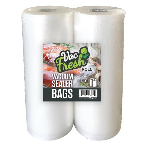  Vac-Fresh Roll 8x50 Vacuum Seal Bags 3.5mil for Food Vacuum Sealer Savers, 2 Rolls