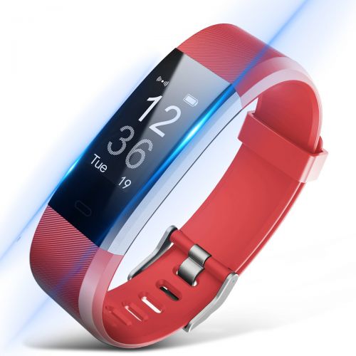  Fitness tracker, Vacio Smart Watch Colorful Screen IP67 Waterproof Heart Rate & Sleep Monitoring Wristband Bracelet Sports Smart Watch for kids men women. (Red)