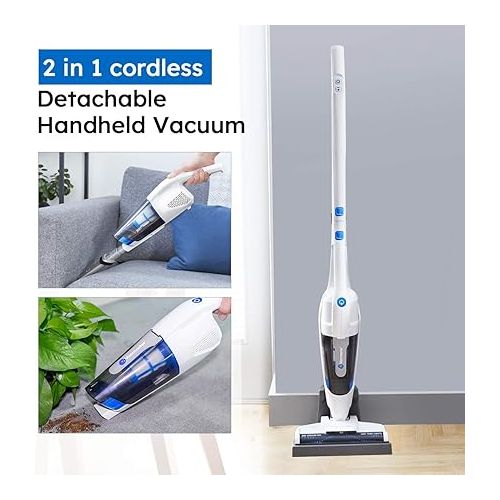  Vacmaster VSD1801 Cordless Handheld & Stick Vacuum Cleaner 2 in 1, Rechargeable Li-ion Battery Powerful Lightweight for Hardwood Floor, Carpet and Pet Hair White