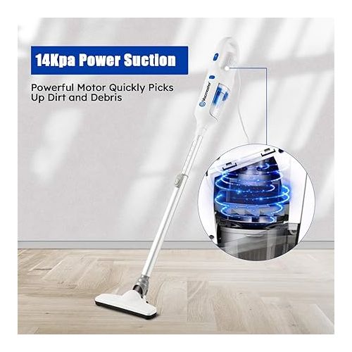  Vacmaster Corded Stick Vacuum Cleaner 2 in 1 Ultra-Lightweight 14Kpa Power Suction Handheld Vacuum Cleaner with Washable HEPA Filter for Home, Car, Pet Hair, Carpet, Hard Floor