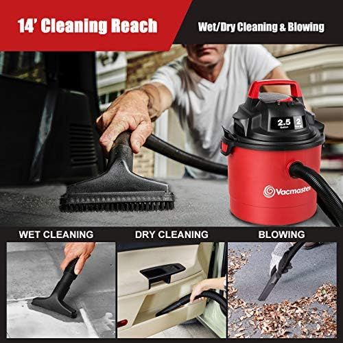  [아마존베스트]Vacmaster Red Edition VOM205P 1101 Portable Wet Dry Shop Vacuum 2.5 Gallon 2 Peak HP 1-1/4 inch Hose